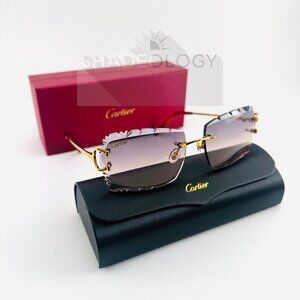 New Cartier rimless sunglasses glasses piccadilly decor big C gold Frame diamond
